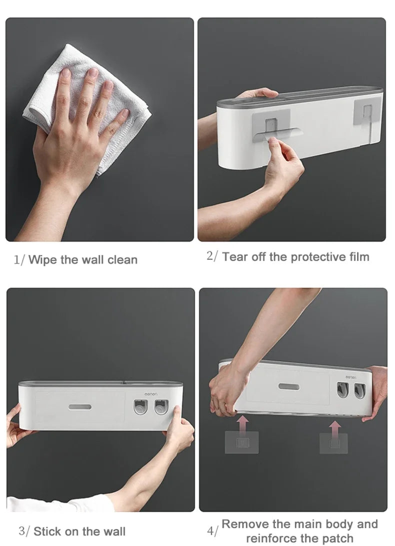 Toothbrush Storage Rack Magnetic Adsorption Inverted Toothbrush Rack Wall-Mounted Automatic Squeeze Toothpaste Storage Rack