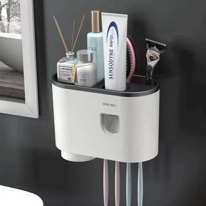 Toothbrush Storage Rack Magnetic Adsorption Inverted Toothbrush Rack Wall-Mounted Automatic Squeeze Toothpaste Storage Rack