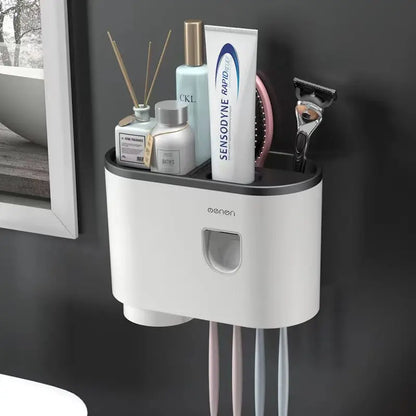 Toothbrush Storage Rack Magnetic Adsorption Inverted Toothbrush Rack Wall-Mounted Automatic Squeeze Toothpaste Storage Rack