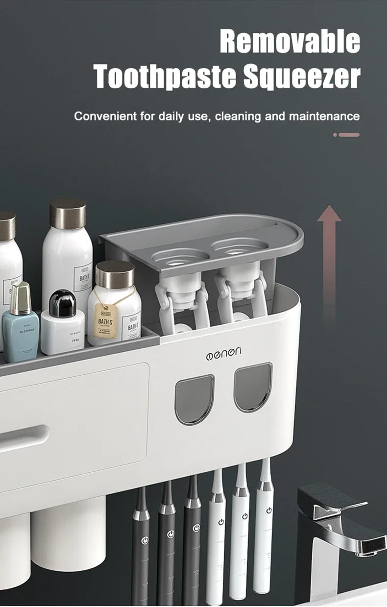 Toothbrush Storage Rack Magnetic Adsorption Inverted Toothbrush Rack Wall-Mounted Automatic Squeeze Toothpaste Storage Rack