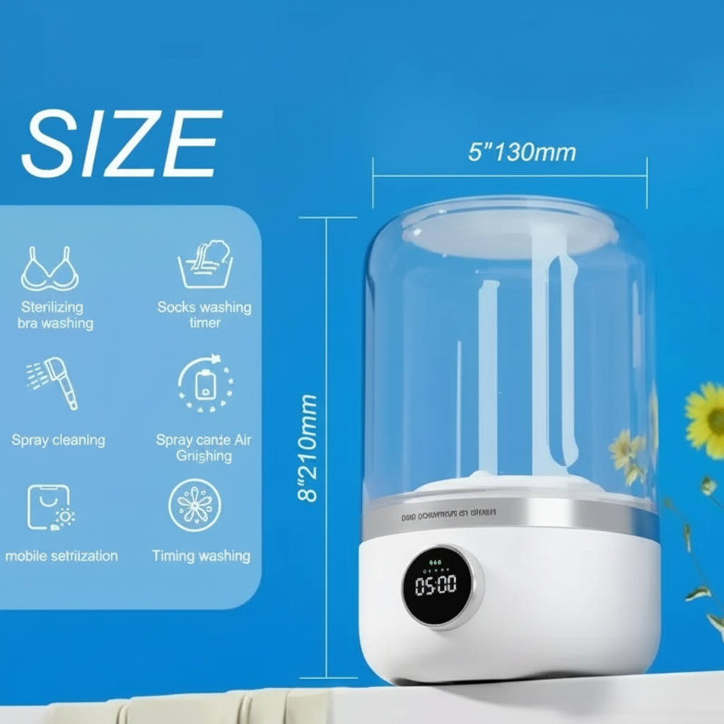 Portable Cordless Mini Washing Machine – 1L Compact Washer for Underwear & Socks