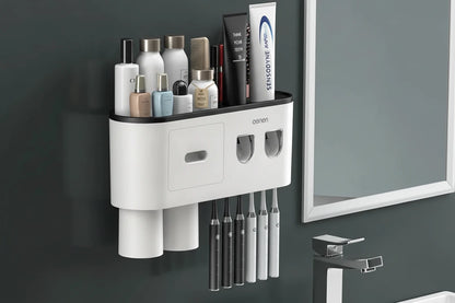 Toothbrush Storage Rack Magnetic Adsorption Inverted Toothbrush Rack Wall-Mounted Automatic Squeeze Toothpaste Storage Rack