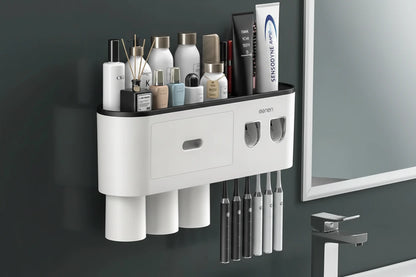 Toothbrush Storage Rack Magnetic Adsorption Inverted Toothbrush Rack Wall-Mounted Automatic Squeeze Toothpaste Storage Rack