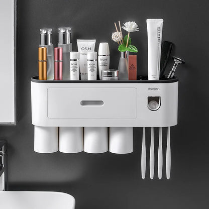 Toothbrush Storage Rack Magnetic Adsorption Inverted Toothbrush Rack Wall-Mounted Automatic Squeeze Toothpaste Storage Rack