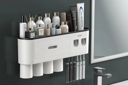 Toothbrush Storage Rack Magnetic Adsorption Inverted Toothbrush Rack Wall-Mounted Automatic Squeeze Toothpaste Storage Rack