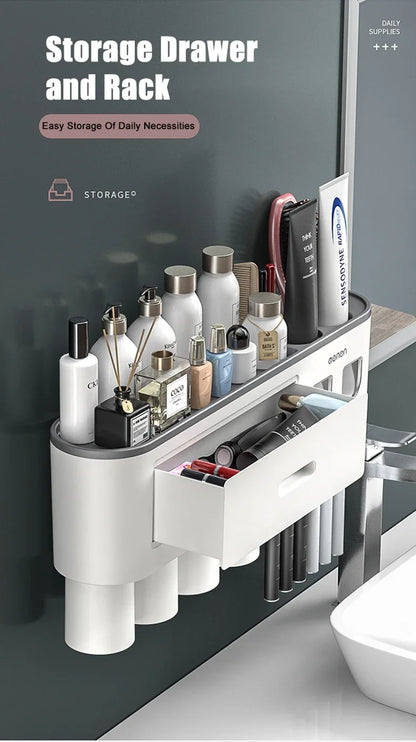 Toothbrush Storage Rack Magnetic Adsorption Inverted Toothbrush Rack Wall-Mounted Automatic Squeeze Toothpaste Storage Rack
