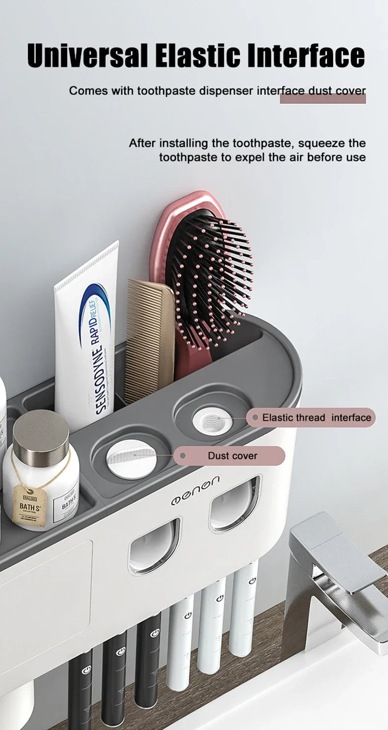 Toothbrush Storage Rack Magnetic Adsorption Inverted Toothbrush Rack Wall-Mounted Automatic Squeeze Toothpaste Storage Rack
