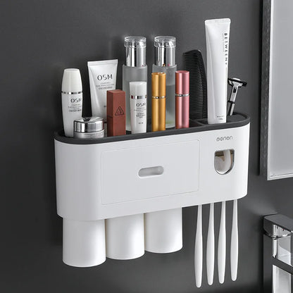 Toothbrush Storage Rack Magnetic Adsorption Inverted Toothbrush Rack Wall-Mounted Automatic Squeeze Toothpaste Storage Rack