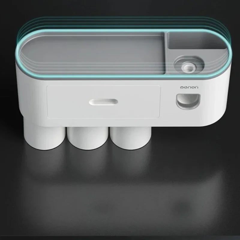 Toothbrush Storage Rack Magnetic Adsorption Inverted Toothbrush Rack Wall-Mounted Automatic Squeeze Toothpaste Storage Rack