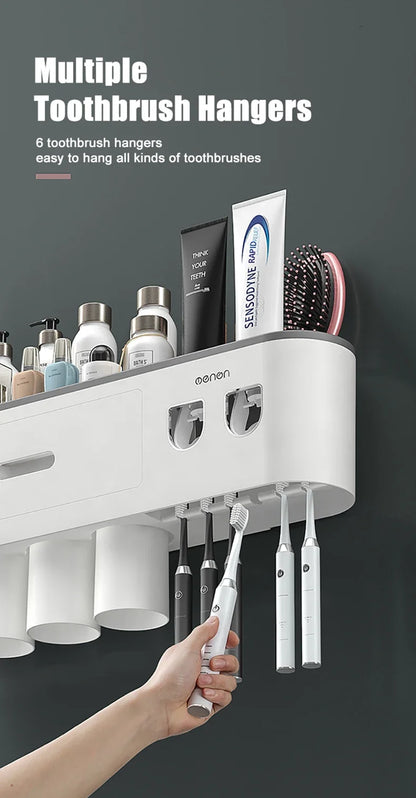 Toothbrush Storage Rack Magnetic Adsorption Inverted Toothbrush Rack Wall-Mounted Automatic Squeeze Toothpaste Storage Rack
