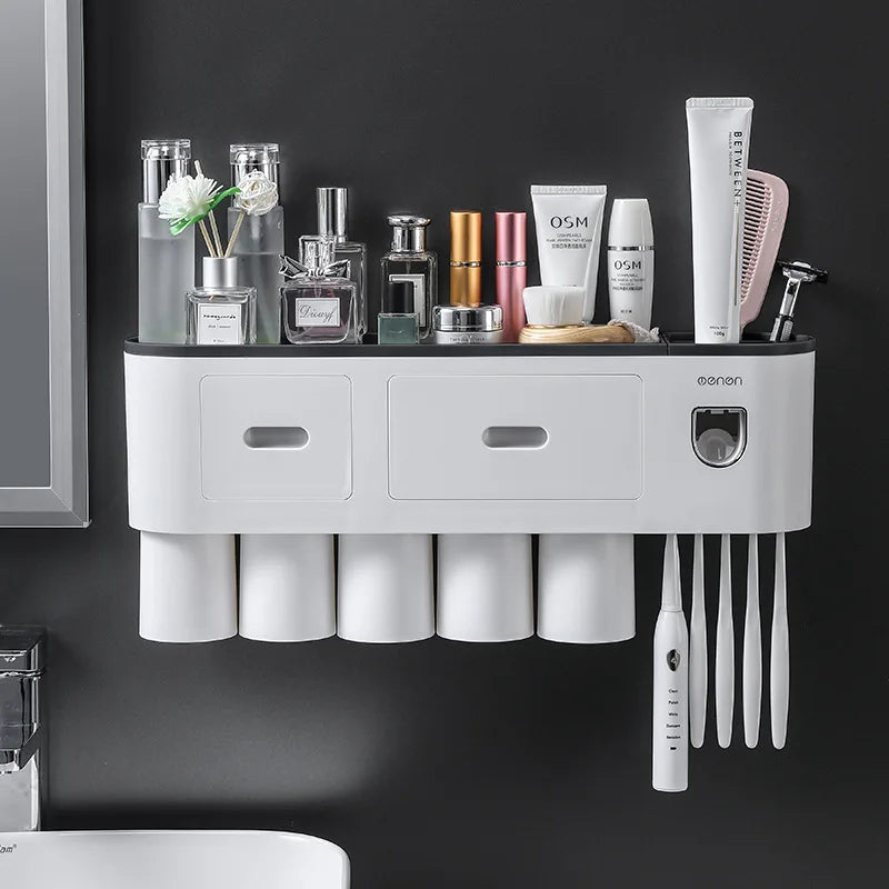 Toothbrush Storage Rack Magnetic Adsorption Inverted Toothbrush Rack Wall-Mounted Automatic Squeeze Toothpaste Storage Rack